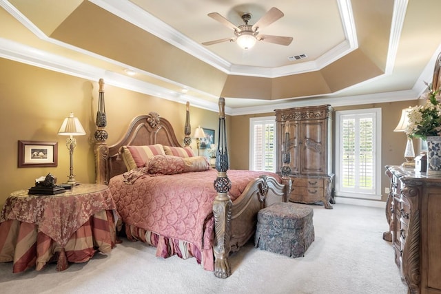 2208 Chadwick Ct, Mount Juliet, TN 37122 - carpeted bedroom featuring a raised ceiling, ornamental molding, and ceiling fan