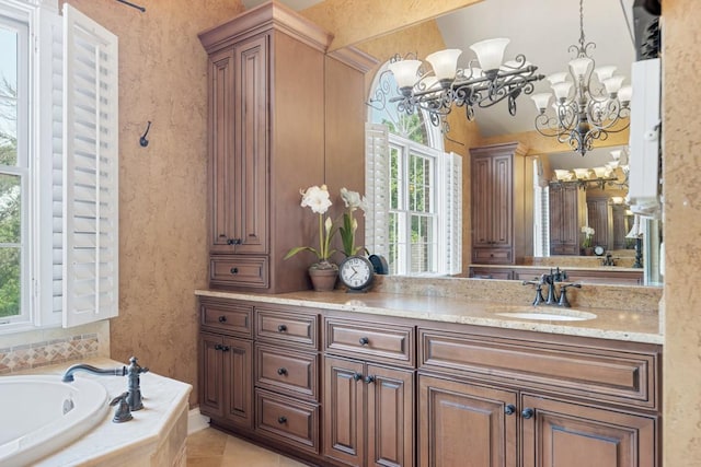 2208 Chadwick Ct, Mount Juliet, TN 37122 - full bath featuring a chandelier, a bath, vanity, and tile patterned floors