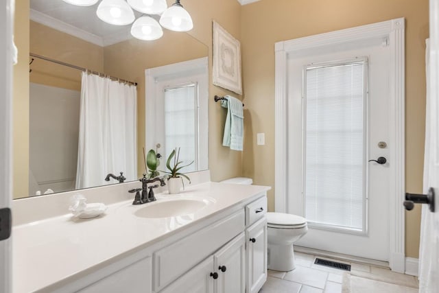 2208 Chadwick Ct, Mount Juliet, TN 37122 - bathroom featuring vanity, tile patterned flooring, curtained shower, and ornamental molding