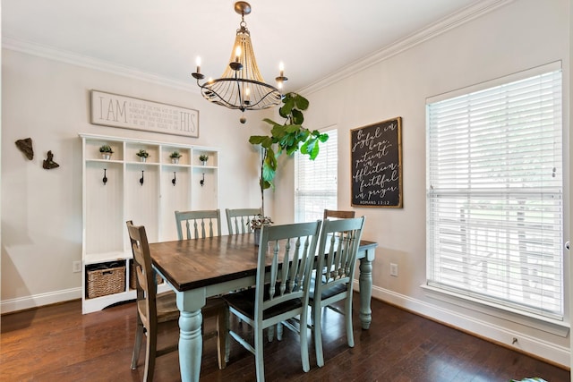 368 Pennystone Cir, Franklin, TN 37067 - dining area featuring a chandelier, ornamental molding, and dark wood finished floors