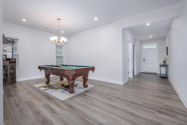 1401 Kennebec Dr, Smyrna, TN 37167 - recreation room with light wood-style floors, billiards, recessed lighting, and a chandelier