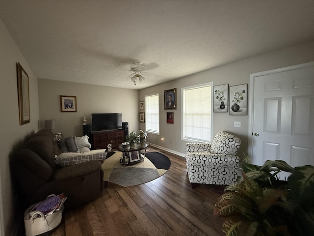 242 Kay Cir, Lafayette, TN 37083 - living area featuring dark wood-style flooring and ceiling fan