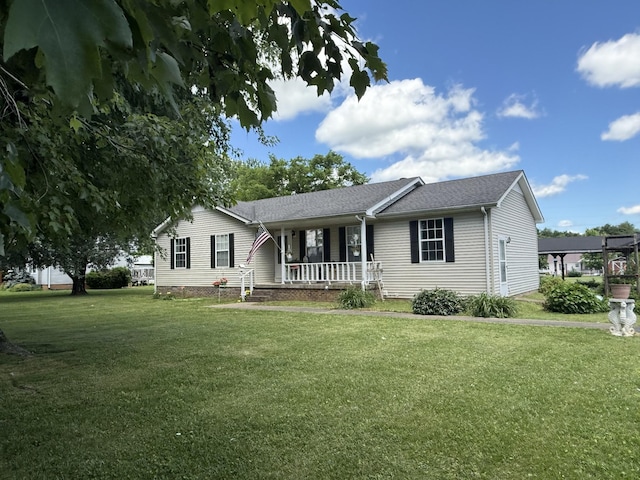 242 Kay Cir, Lafayette, TN 37083 - single story home with covered porch, a front yard, and roof with shingles