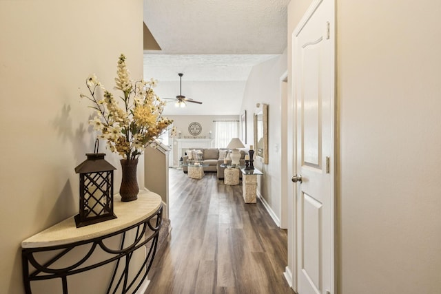 1652 Saint Andrews Dr, Murfreesboro, TN 37128 - corridor with dark wood finished floors, lofted ceiling, and a textured ceiling