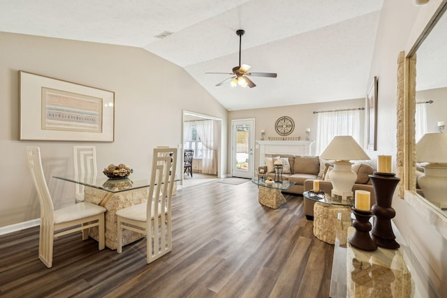 1652 Saint Andrews Dr, Murfreesboro, TN 37128 - dining area featuring lofted ceiling, dark wood-type flooring, ceiling fan, and healthy amount of natural light