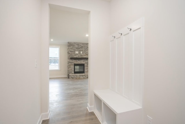 3294 Camden Ct, Mount Juliet, TN 37122 - mudroom with wood finished floors, a fireplace, and recessed lighting