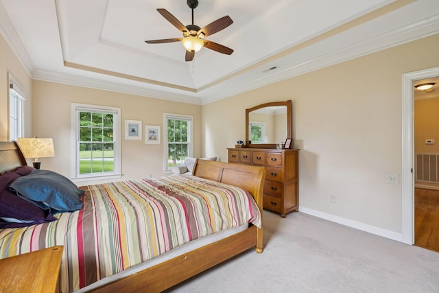 410 Ridge View Ct, Franklin, TN 37067 - bedroom featuring a tray ceiling, carpet flooring, ceiling fan, and ornamental molding