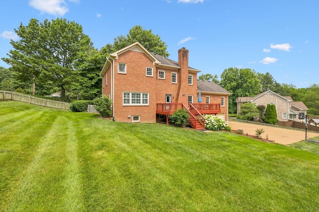 410 Ridge View Ct, Franklin, TN 37067 - back of property with a deck, a chimney, driveway, stairway, and brick siding