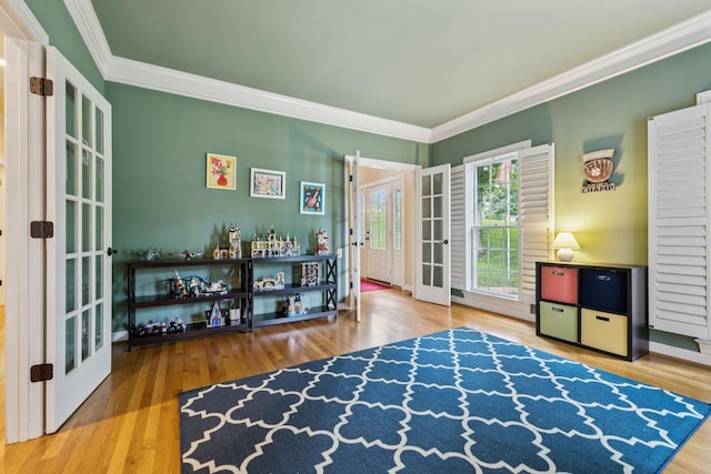 410 Ridge View Ct, Franklin, TN 37067 - sitting room featuring french doors, ornamental molding, and wood finished floors