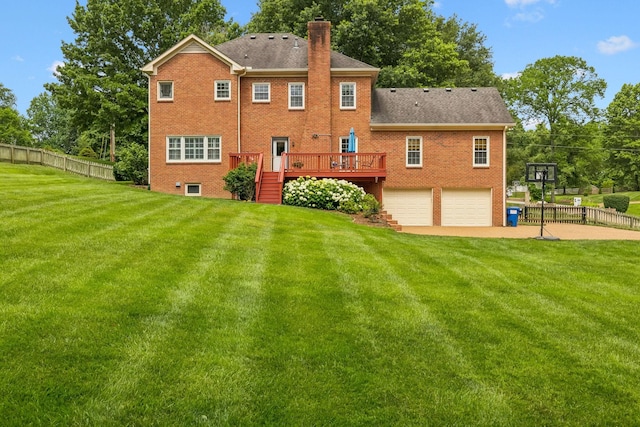 410 Ridge View Ct, Franklin, TN 37067 - rear view of property featuring stairs, a deck, a garage, a chimney, and a shingled roof
