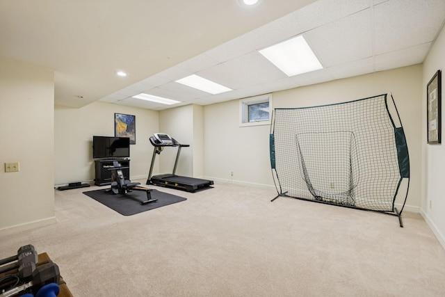 410 Ridge View Ct, Franklin, TN 37067 - workout room with carpet floors, a paneled ceiling, and recessed lighting