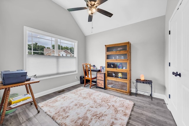541 Macy Lynn Dr, Clarksville, TN 37042 - office with lofted ceiling, a ceiling fan, and wood finished floors