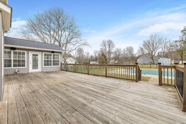 9321 Hopi Trl, Ooltewah, TN 37363 - deck with a shed and a covered pool