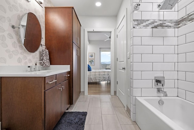 4 Cherokee Blvd Unit 409, Chattanooga, TN 37405 - bathroom with connected bathroom, vanity, tub / shower combination, tile patterned flooring, and recessed lighting