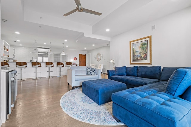 4 Cherokee Blvd Unit 409, Chattanooga, TN 37405 - living room with wood finished floors, a ceiling fan, and recessed lighting