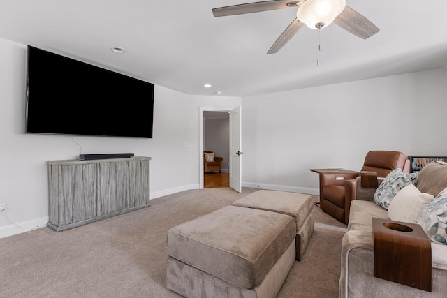 2305 Weeping Willow Dr, Ooltewah, TN 37363 - carpeted living room featuring a ceiling fan and recessed lighting