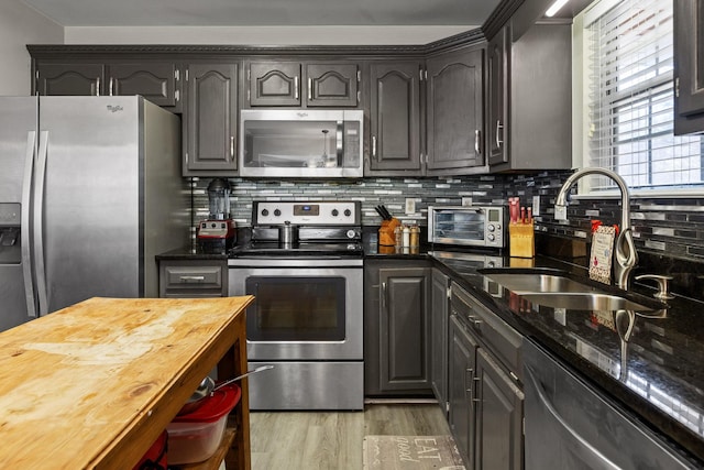 51 Castleview Dr, Ringgold, GA 30736 - kitchen featuring stainless steel appliances, wood counters, backsplash, and light wood-style floors