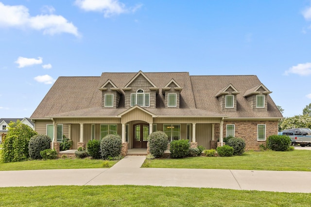 6069 Candies Creek Ridge Rd NW, Charleston, TN 37310 - view of front of property with covered porch, a front lawn, stone siding, and roof with shingles
