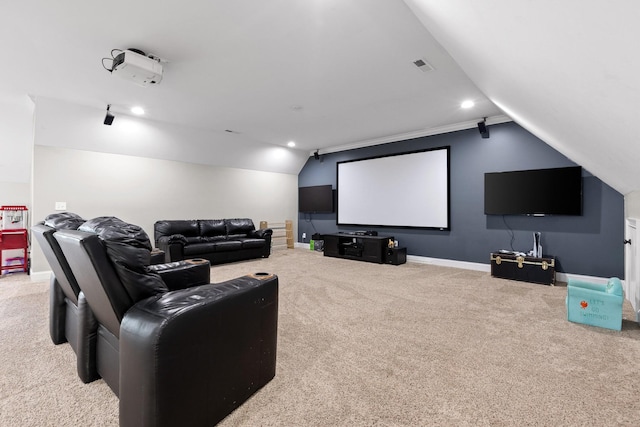 6069 Candies Creek Ridge Rd NW, Charleston, TN 37310 - cinema room featuring vaulted ceiling, carpet floors, and recessed lighting