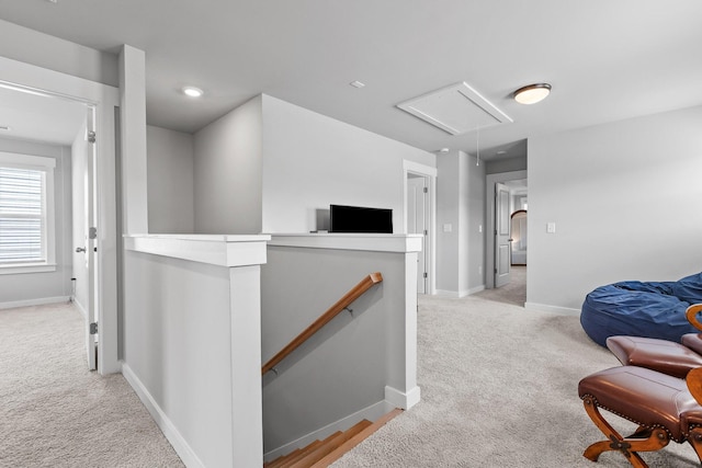 2129 Firelight Way, Ooltewah, TN 37363 - hallway featuring attic access, an upstairs landing, and light colored carpet
