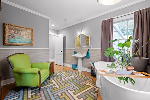 402 Fairview Dr, Dalton, GA 30720 - sitting room featuring wainscoting, crown molding, wood finished floors, recessed lighting, and wood walls