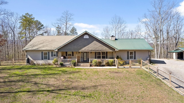 1080 Harp Switch Rd, Chickamauga, GA 30707 - view of front of house featuring a chimney, a metal roof, a porch, and gravel driveway