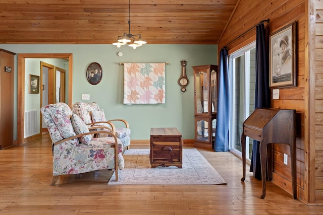 1080 Harp Switch Rd, Chickamauga, GA 30707 - living area featuring wooden ceiling, a chandelier, light wood-style floors, and lofted ceiling