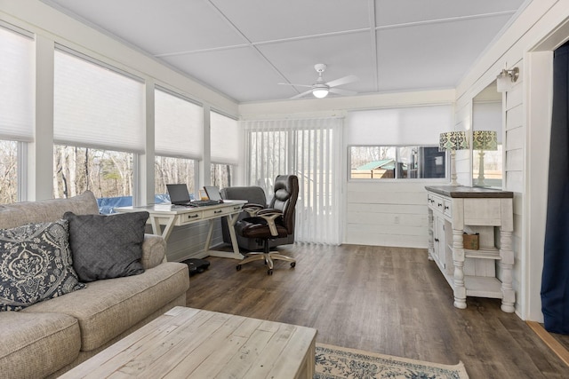 1080 Harp Switch Rd, Chickamauga, GA 30707 - office space with a ceiling fan and dark wood-type flooring