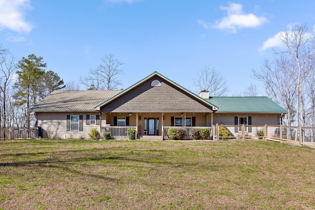 1080 Harp Switch Rd, Chickamauga, GA 30707 - view of front facade with a chimney, a metal roof, and a porch