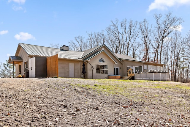 1080 Harp Switch Rd, Chickamauga, GA 30707 - view of front of property featuring a chimney, a metal roof, and a wooden deck