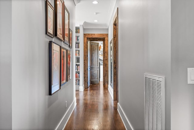 6835 Jasper Highlands Blvd, Jasper, TN 37347 - hall with recessed lighting, dark wood-type flooring, a heating unit, and built in shelves