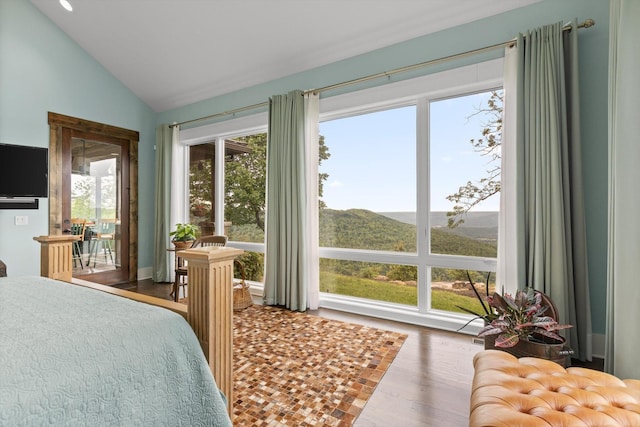 6835 Jasper Highlands Blvd, Jasper, TN 37347 - bedroom with access to outside, vaulted ceiling, and wood finished floors