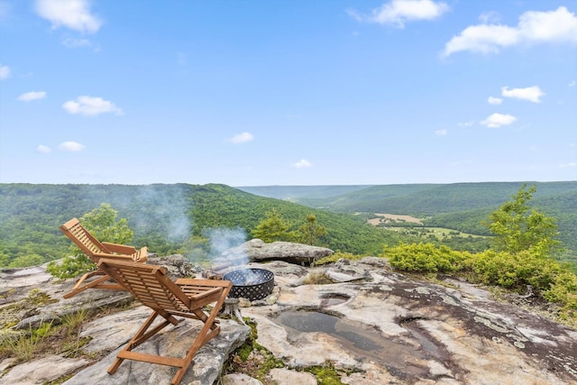 6835 Jasper Highlands Blvd, Jasper, TN 37347 - view of patio / terrace with an outdoor fire pit and a mountain view