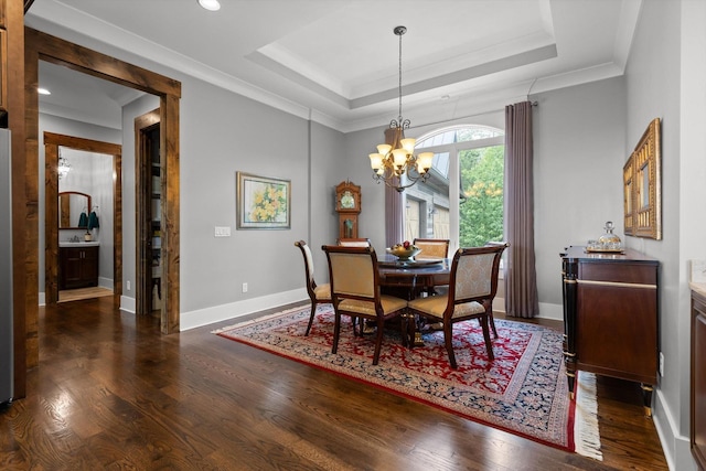 6835 Jasper Highlands Blvd, Jasper, TN 37347 - dining room featuring a chandelier, wood finished floors, a raised ceiling, ornamental molding, and recessed lighting
