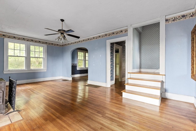 20 Ridge Rd, Chattanooga, TN 37411 - spare room with arched walkways, hardwood / wood-style floors, ceiling fan, and ornamental molding