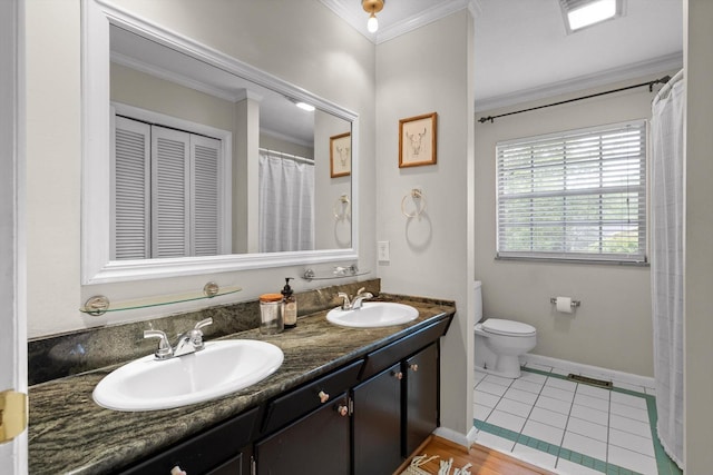 4338 Comet Trl, Hixson, TN 37343 - full bath with ornamental molding, double vanity, and tile patterned floors