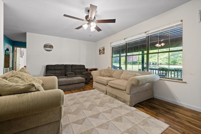 553 Back Valley Rd, Trenton, GA 30752 - living area with wood finished floors and a ceiling fan