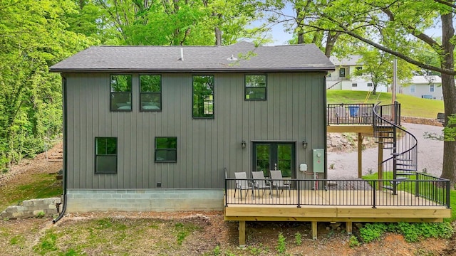 216 Trenton St, Chattanooga, TN 37415 - rear view of house with a deck, stairs, roof with shingles, and french doors