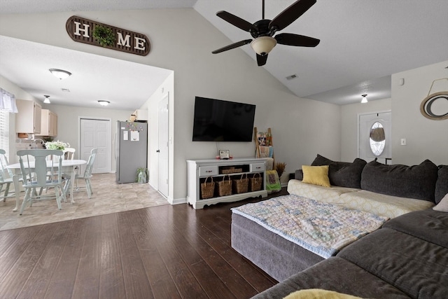 225 Shawn Ln, Chatsworth, GA 30705 - living room featuring hardwood / wood-style floors, high vaulted ceiling, and ceiling fan