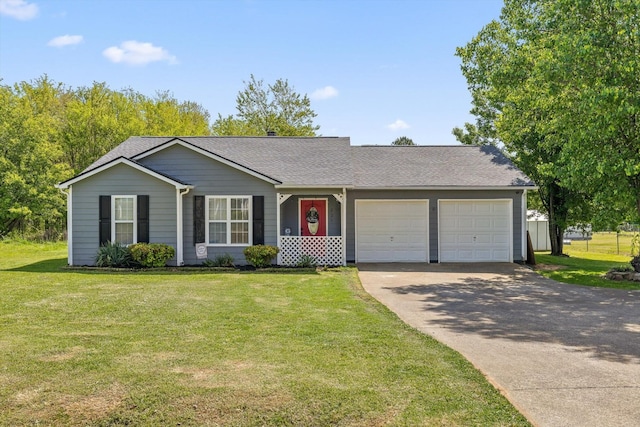 225 Shawn Ln, Chatsworth, GA 30705 - ranch-style home with an attached garage, driveway, a front yard, and roof with shingles