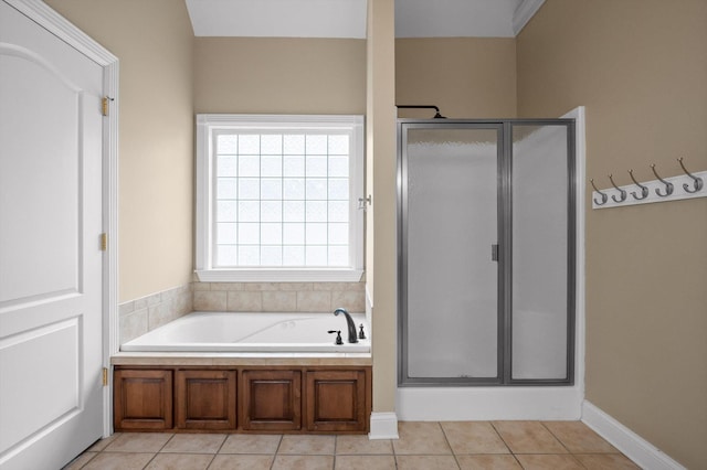 6970 Bullock Way, Hixson, TN 37343 - bathroom with a stall shower, a garden tub, and tile patterned flooring