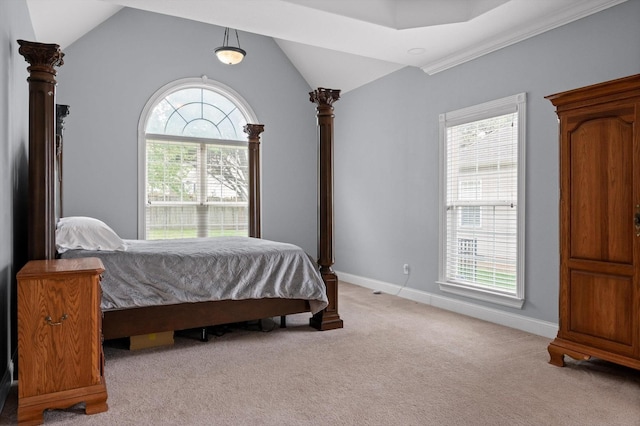6970 Bullock Way, Hixson, TN 37343 - bedroom featuring multiple windows, light carpet, and vaulted ceiling