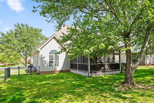 6970 Bullock Way, Hixson, TN 37343 - rear view of house featuring a fenced backyard, crawl space, and a sunroom