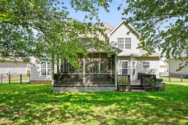 6970 Bullock Way, Hixson, TN 37343 - rear view of property featuring a sunroom, a fenced backyard, and roof with shingles