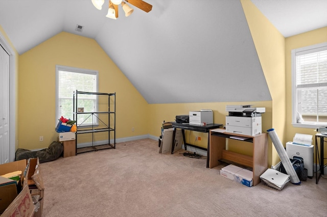 6970 Bullock Way, Hixson, TN 37343 - office space with vaulted ceiling, carpet floors, and a ceiling fan