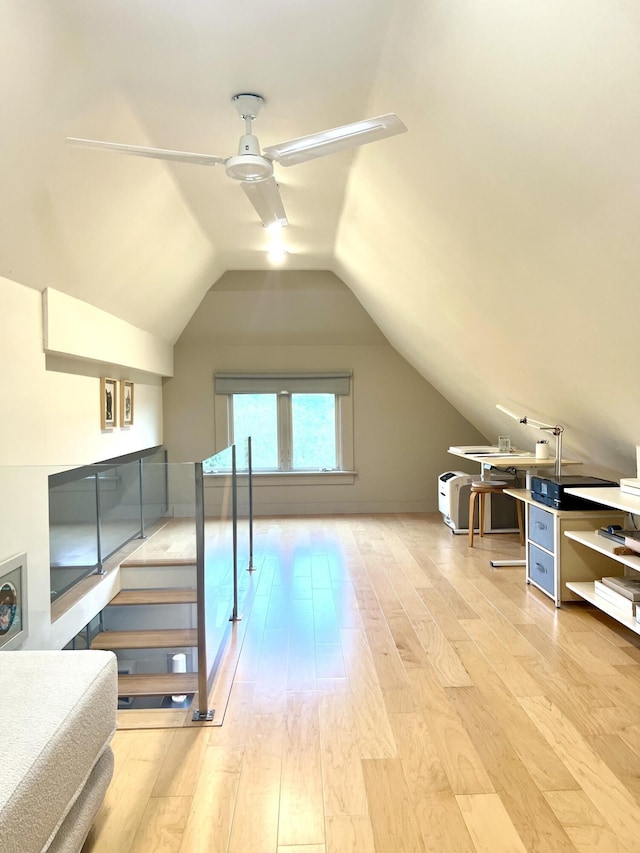 467 Wisley Way, Ringgold, GA 30736 - additional living space with ceiling fan, light wood finished floors, lofted ceiling, and stairway