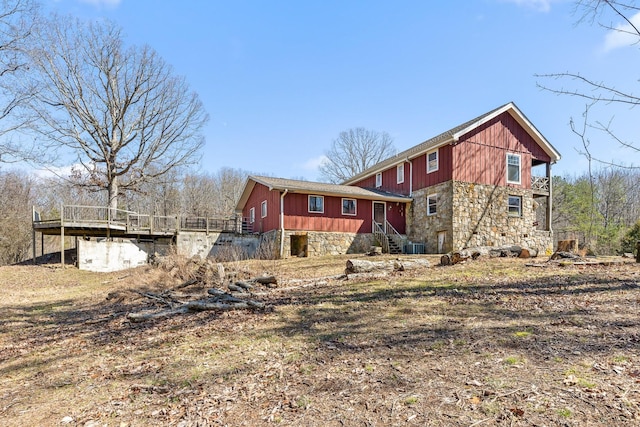 610 Orme Mountain Rd, South Pittsburg, TN 37380 - view of front of property featuring stone siding, entry steps, and a wooden deck