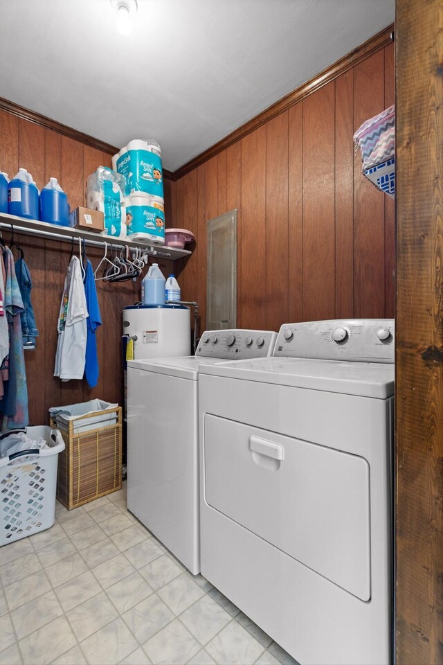 3216 Cleveland Hwy, Dalton, GA 30721 - laundry area with separate washer and dryer, wood walls, and water heater