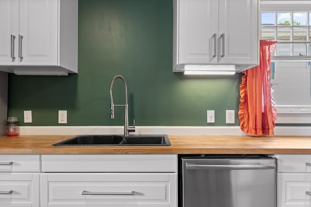 220 Hillcrest Ave, Chattanooga, TN 37411 - kitchen featuring dishwasher, white cabinetry, and wood counters