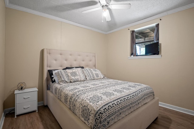 411 Meadow Green Dr, Ringgold, GA 30736 - bedroom with wood finished floors, ornamental molding, a textured ceiling, and ceiling fan